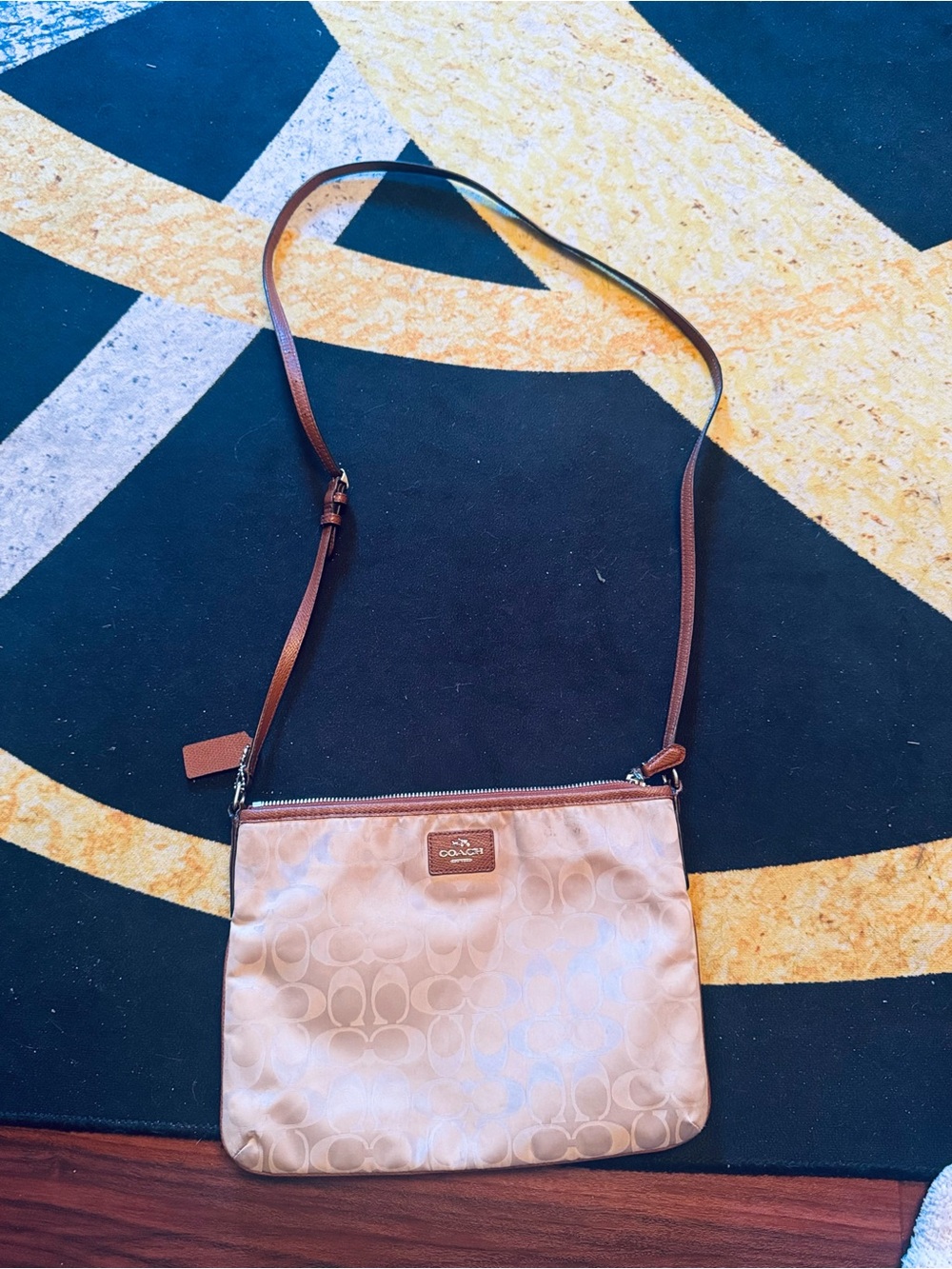 Coach Beige & Brown Signature Crossbody Bag